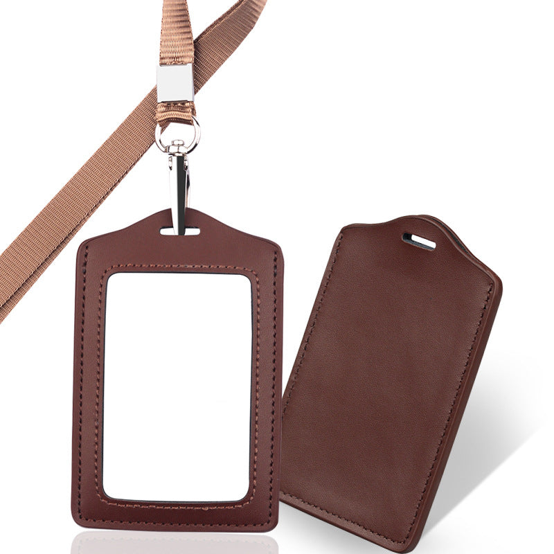 Leather Vertical ID Badge Card Holder With Lanyard