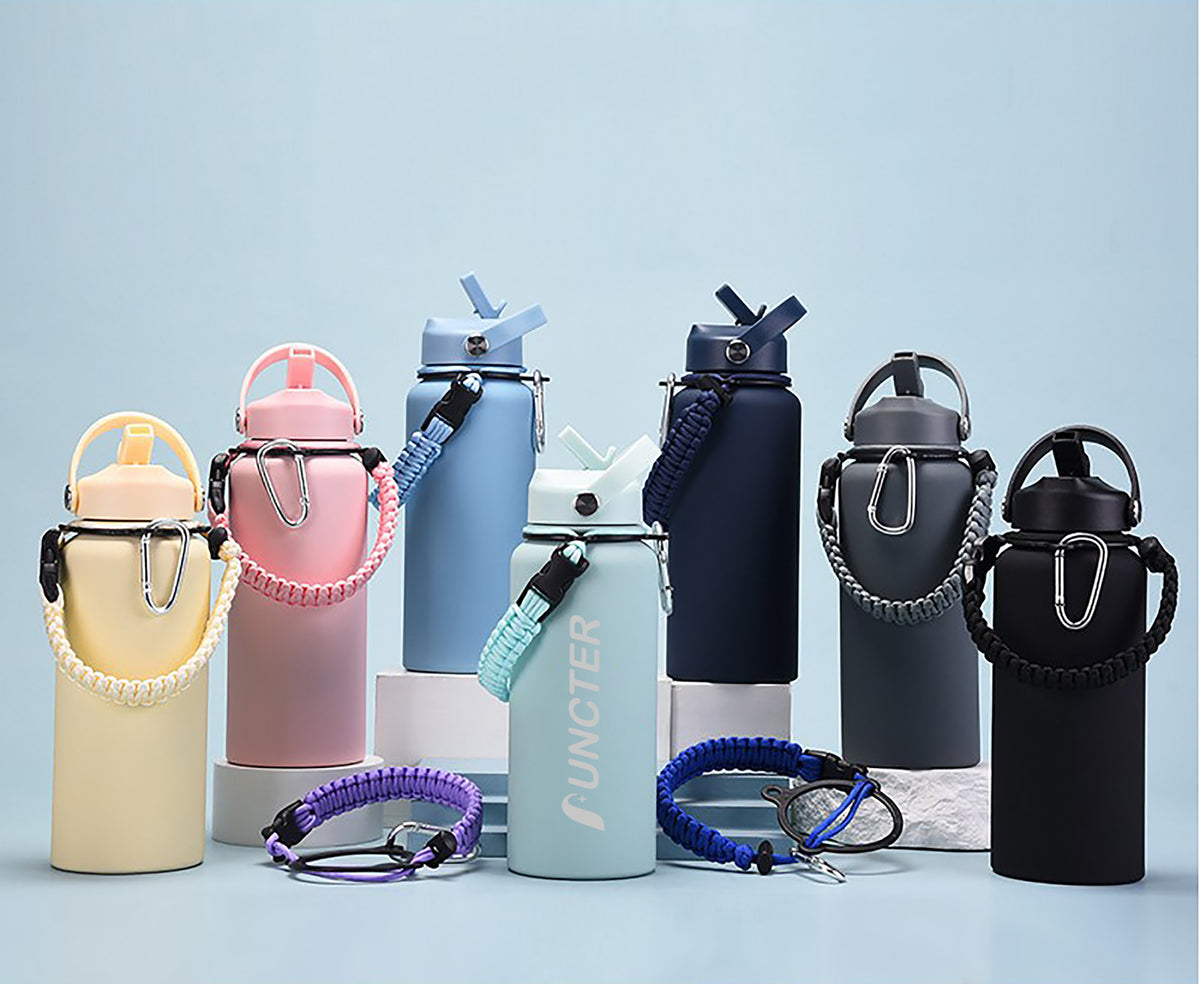 32oz Vacuum Insulated Water Bottle w/Straw Lid Paracord Handle Built-in Straw 1000ml Water Bottle