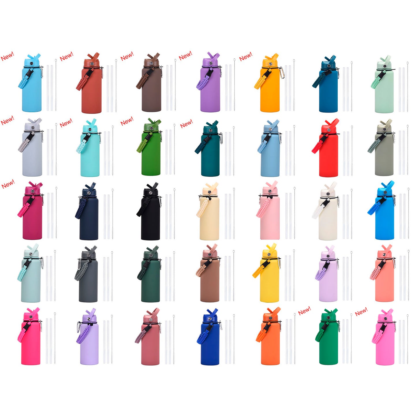 32oz Vacuum Insulated Water Bottle w/Straw Lid Paracord Handle Built-in Straw 1000ml Water Bottle