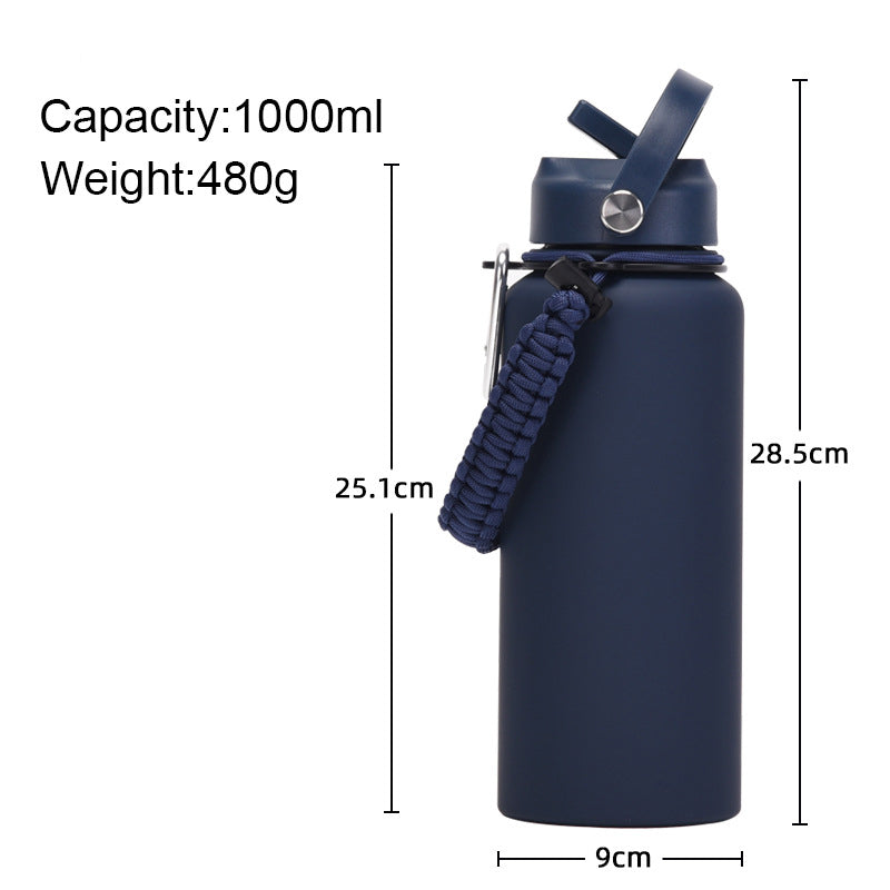 32oz Vacuum Insulated Water Bottle w/Straw Lid Paracord Handle Built-in Straw 1000ml Water Bottle