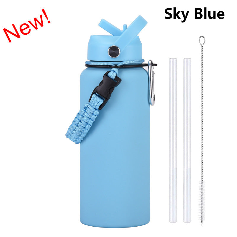 32oz Vacuum Insulated Water Bottle w/Straw Lid Paracord Handle Built-in Straw 1000ml Water Bottle