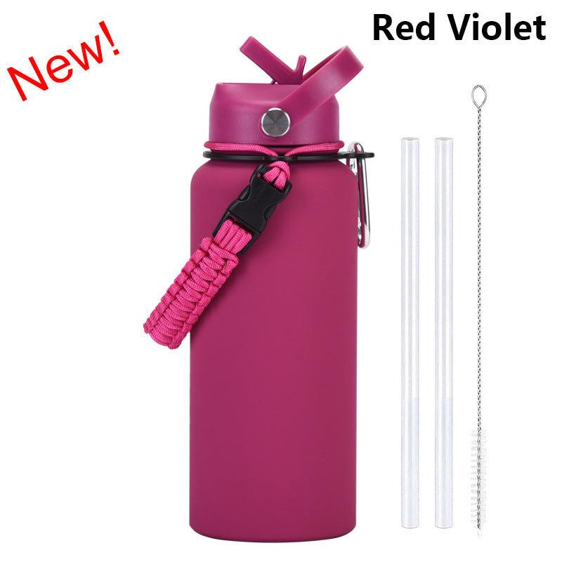 32oz Vacuum Insulated Water Bottle w/Straw Lid Paracord Handle Built-in Straw 1000ml Water Bottle