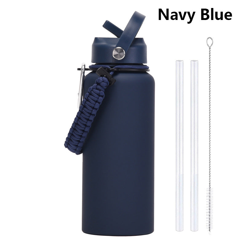 32oz Vacuum Insulated Water Bottle w/Straw Lid Paracord Handle Built-in Straw 1000ml Water Bottle