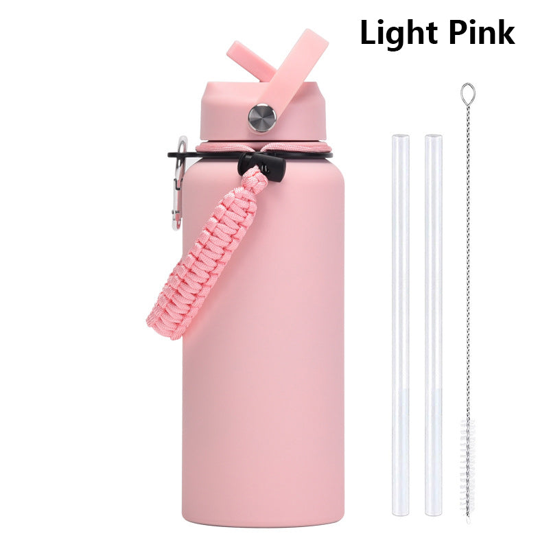 32oz Vacuum Insulated Water Bottle w/Straw Lid Paracord Handle Built-in Straw 1000ml Water Bottle
