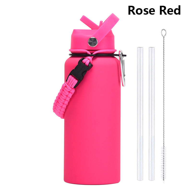 32oz Vacuum Insulated Water Bottle w/Straw Lid Paracord Handle Built-in Straw 1000ml Water Bottle