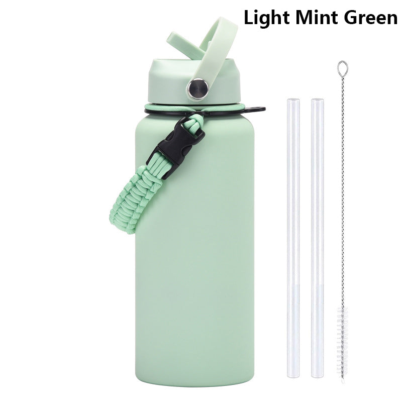 32oz Vacuum Insulated Water Bottle w/Straw Lid Paracord Handle Built-in Straw 1000ml Water Bottle