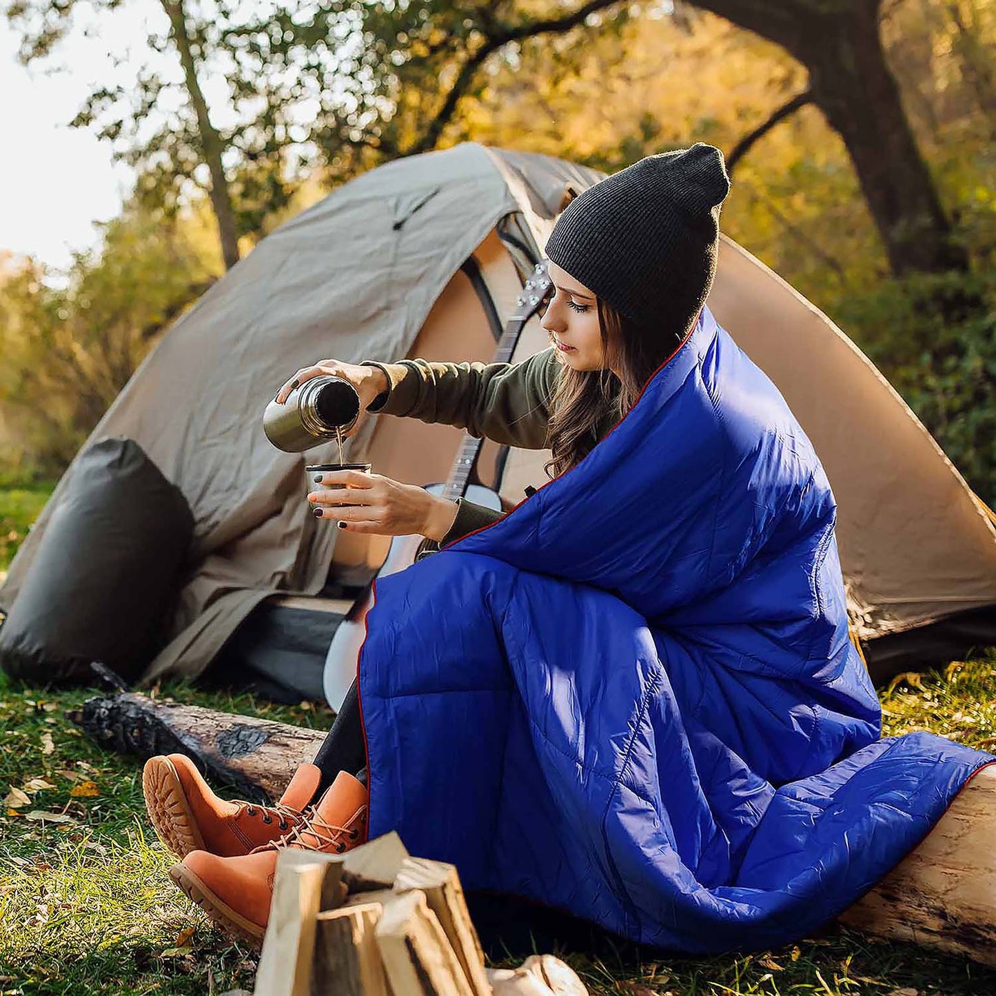 55 x 79" Down Puffy Blanket Camping Blanket Warm Outdoor Camping Quilt