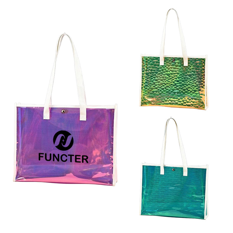 Holographic Iridescent Clear Jelly Tote Bag W/ Magnetic Buckle