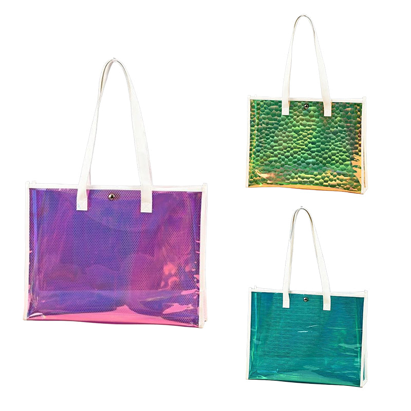 Holographic Iridescent Clear Jelly Tote Bag W/ Magnetic Buckle