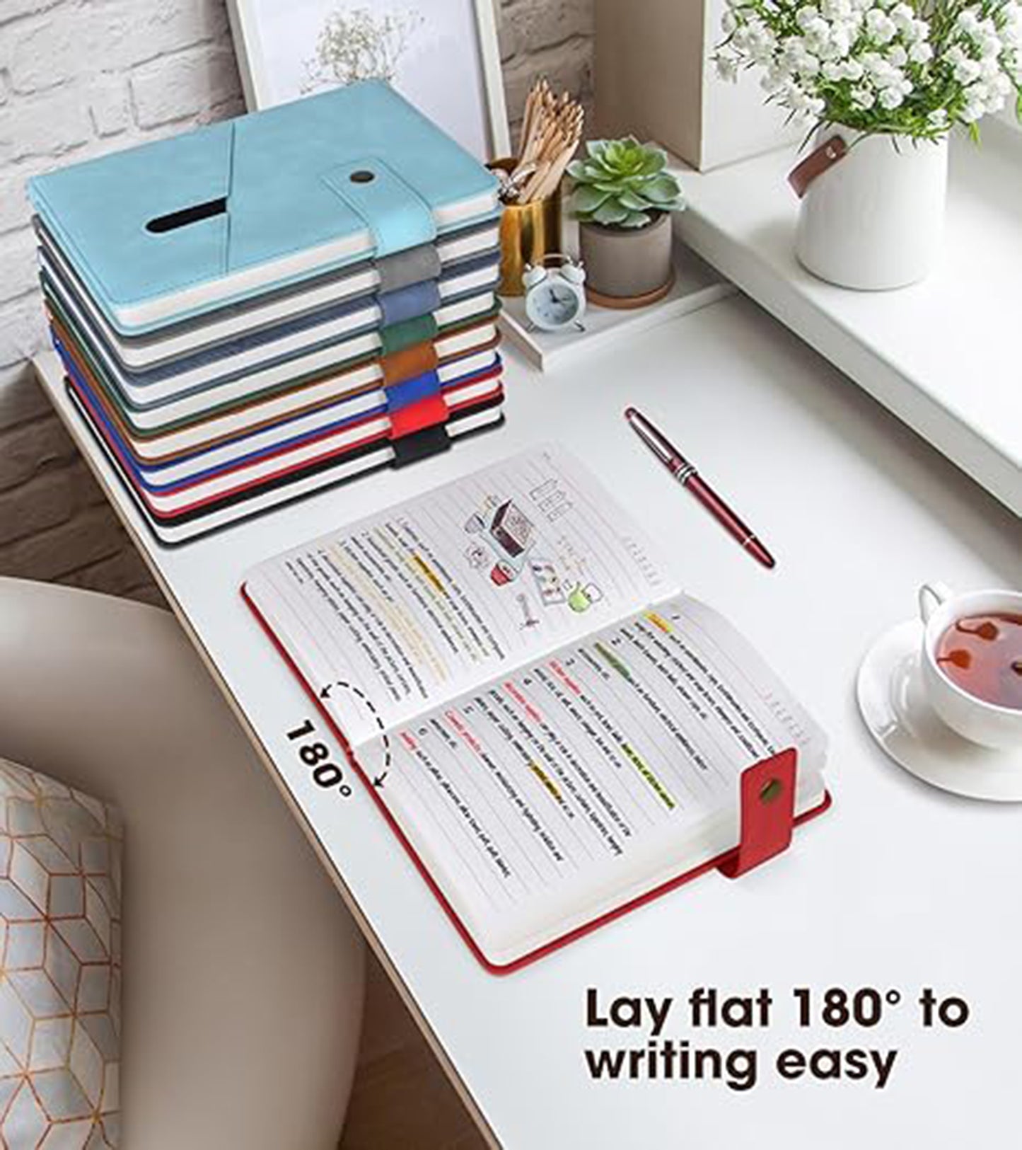 A5 Lined Leather Journal Notebook,Personalized Hardcover Journal Set with Pen & Gift Box