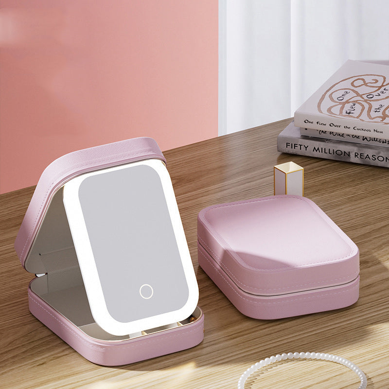Multifunctional PU Leather Cosmetic Bag with Removable LED Mirror - Travel Makeup Bag