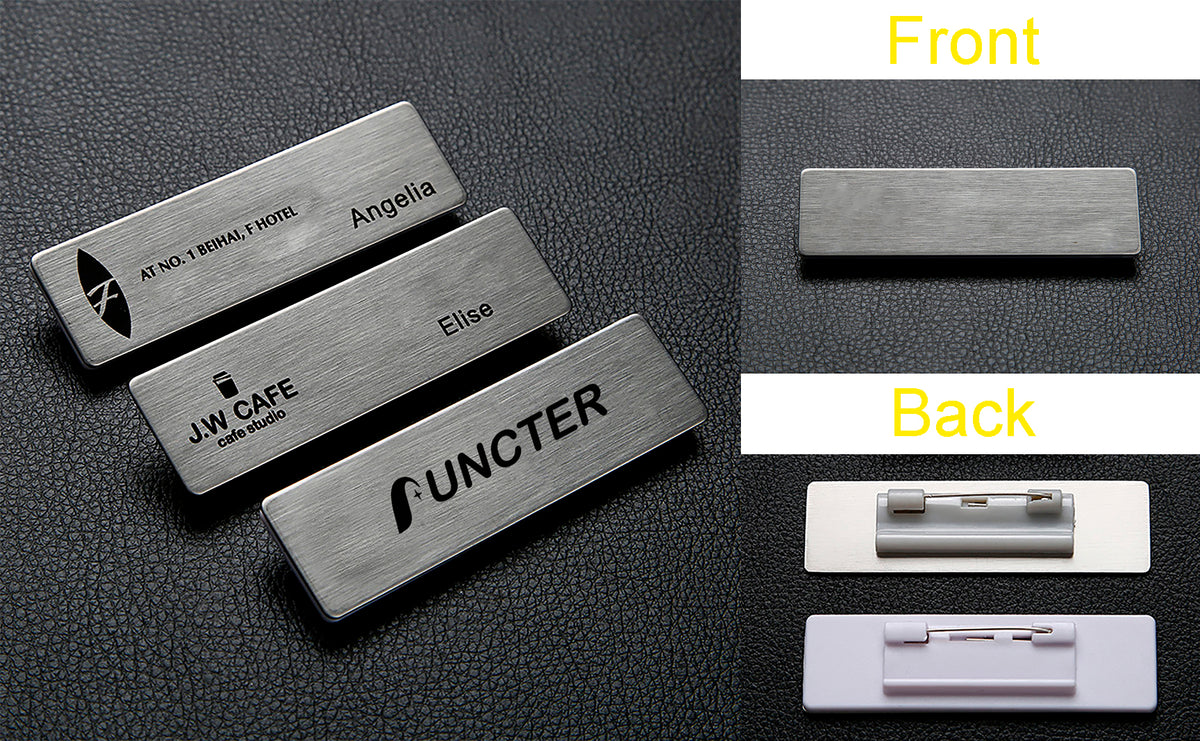 Professional Aluminum Alloy Name Tags Nameplate Badge with Safety Pin #4