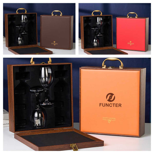 Leather Wine Gift Set Double Bottle Carrier W/ Glasses