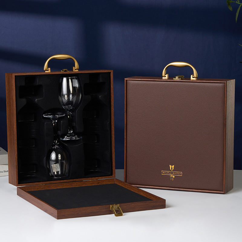 Leather Wine Gift Set Double Bottle Carrier W/ Glasses