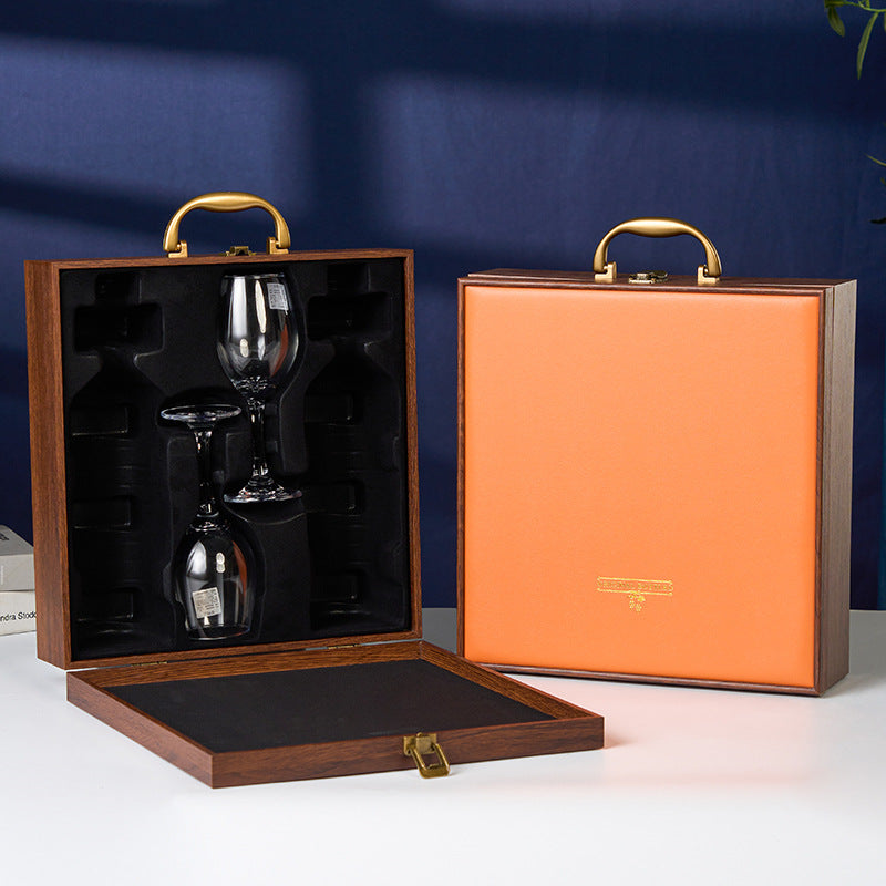 Leather Wine Gift Set Double Bottle Carrier W/ Glasses