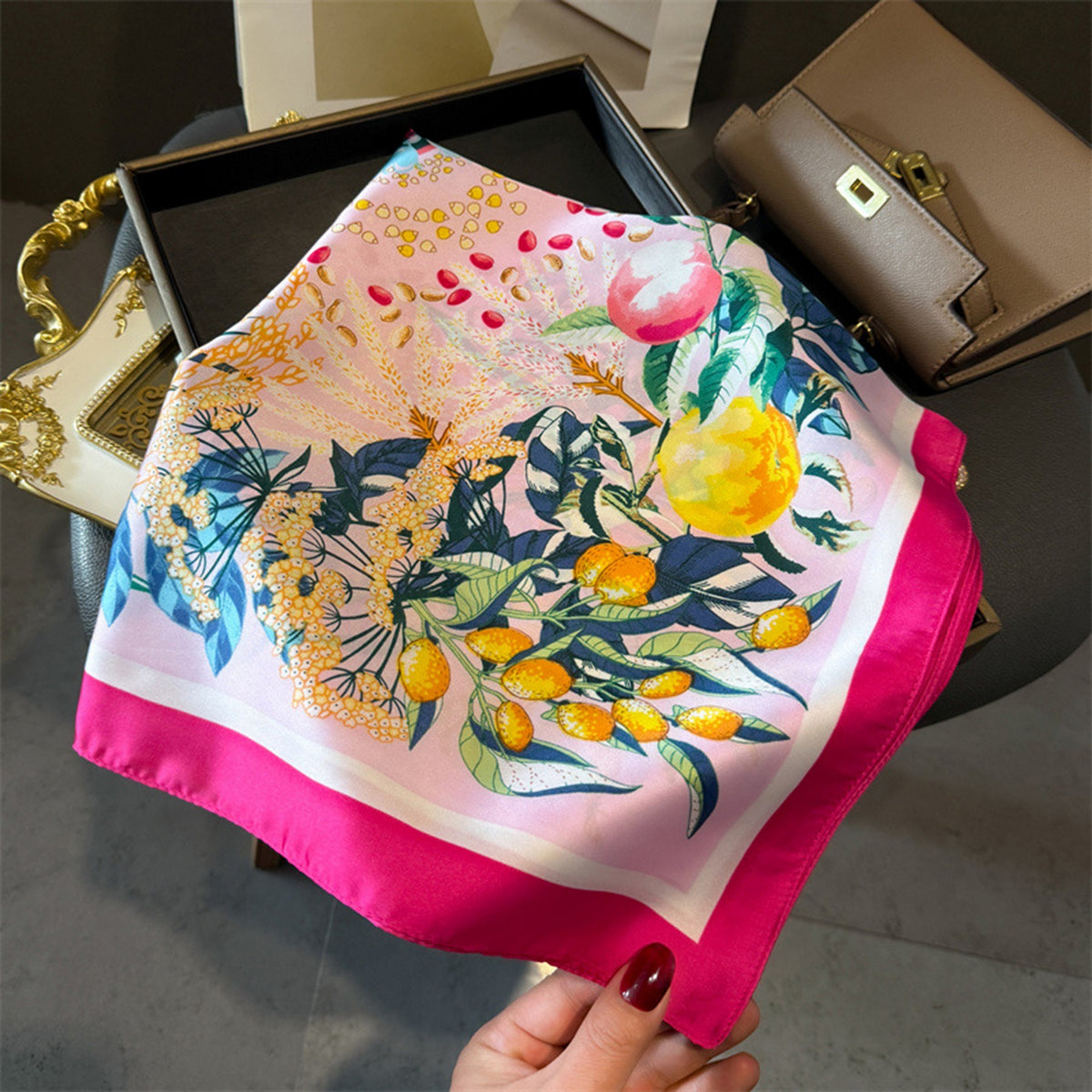 Custom 26.8" x 26.8" Silk Feeling Head Scarfs Fashion Neckerchief
