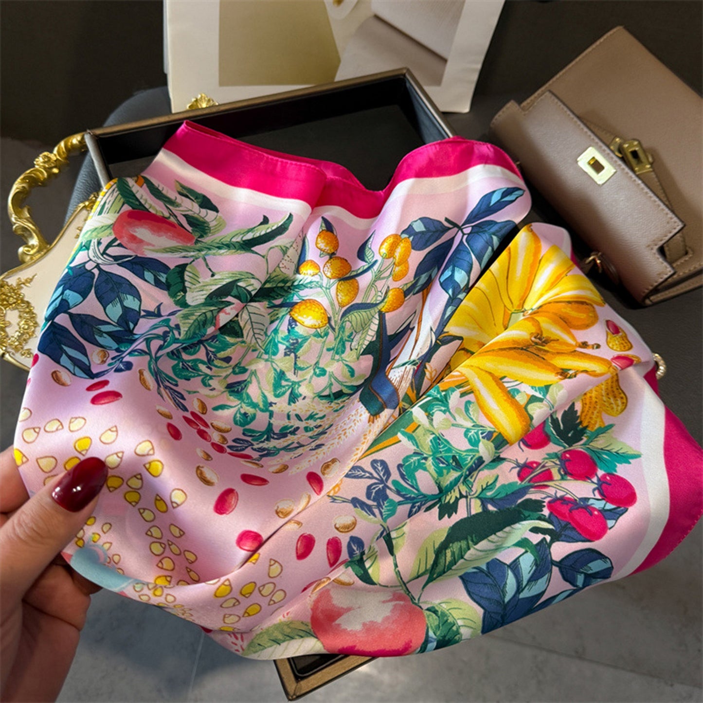Custom 26.8" x 26.8" Silk Feeling Head Scarfs Fashion Neckerchief