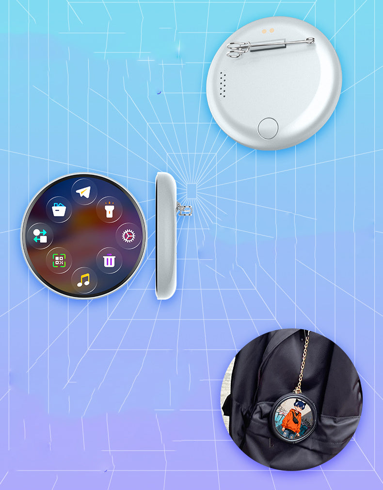 1.85" Round Shape Smart Digital Badge Pin with LED Screen Rechargeable Interactive E-Badge