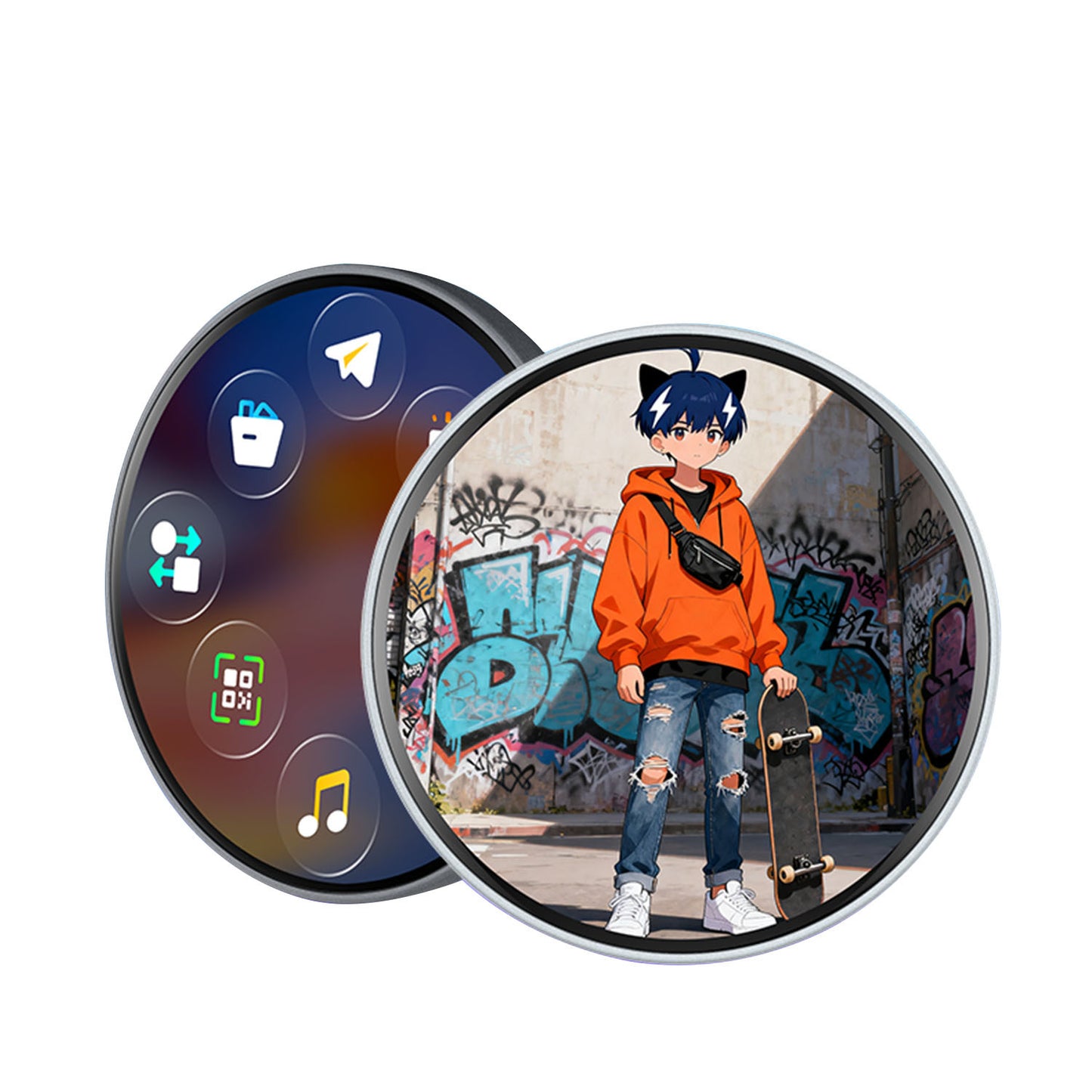 1.85" Round Shape Smart Digital Badge Pin with LED Screen Rechargeable Interactive E-Badge