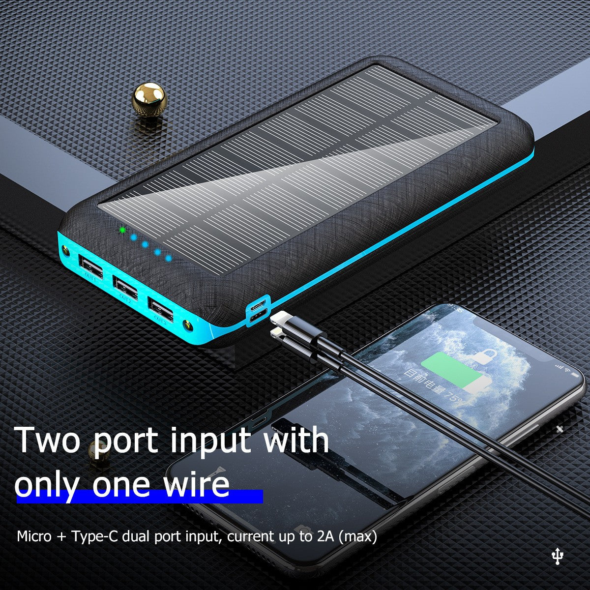 20000 mAh Solar Charger & Wireless Power Bank W/ LED Light