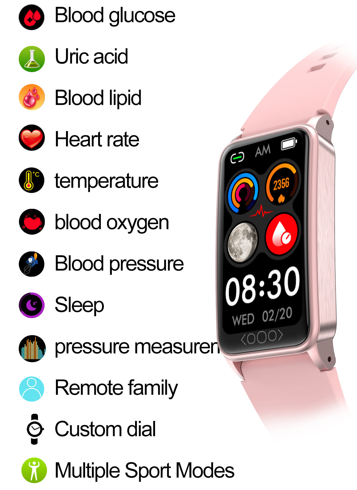 Health & Fitness Smartwatch w/Heart Rate & Body Temperature Tracking