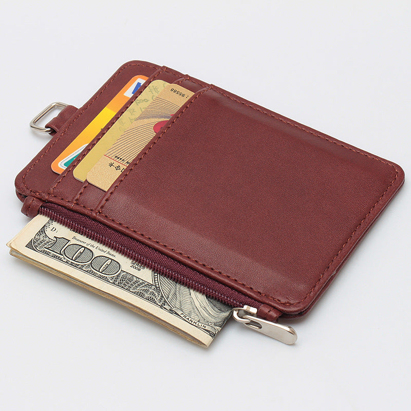 PU Leather ID Card Holder Badge Holder Zippered Wallet With Lanyard
