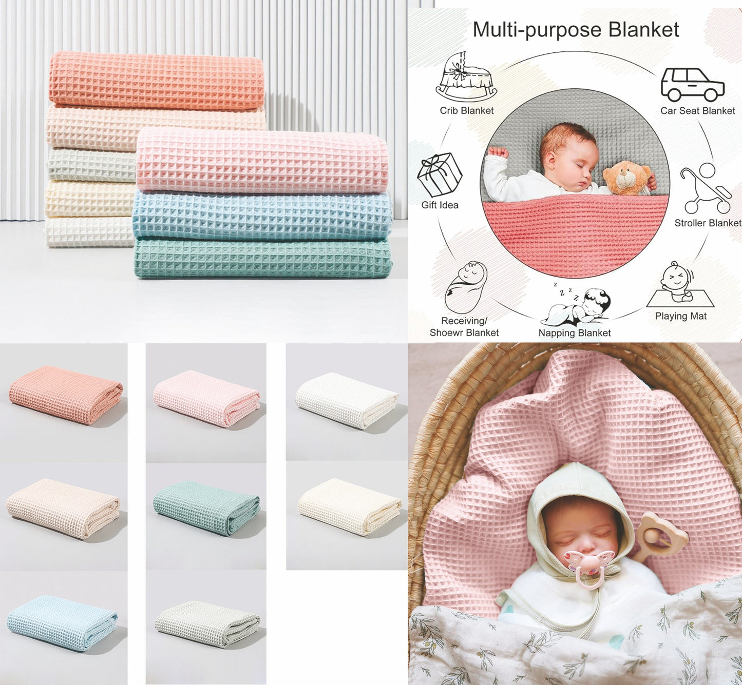 100% Cotton Baby Waffle Weave Blanket Swaddling Blankets 27"x 40" Baby Toddler Blanket