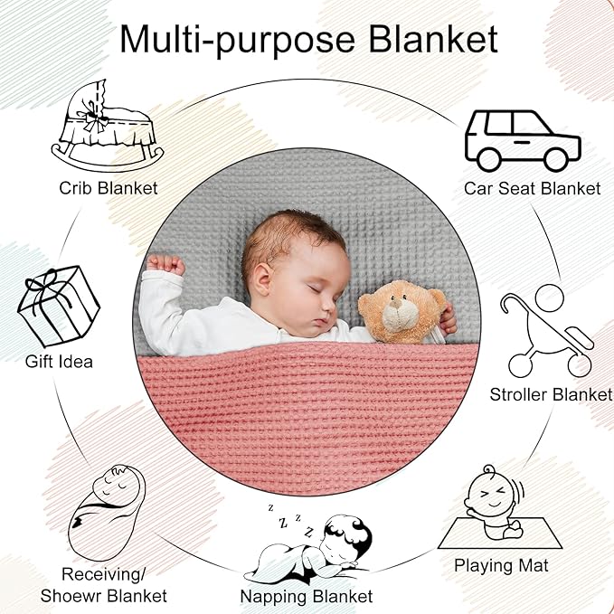 100% Cotton Baby Waffle Weave Blanket Swaddling Blankets 27"x 40" Baby Toddler Blanket