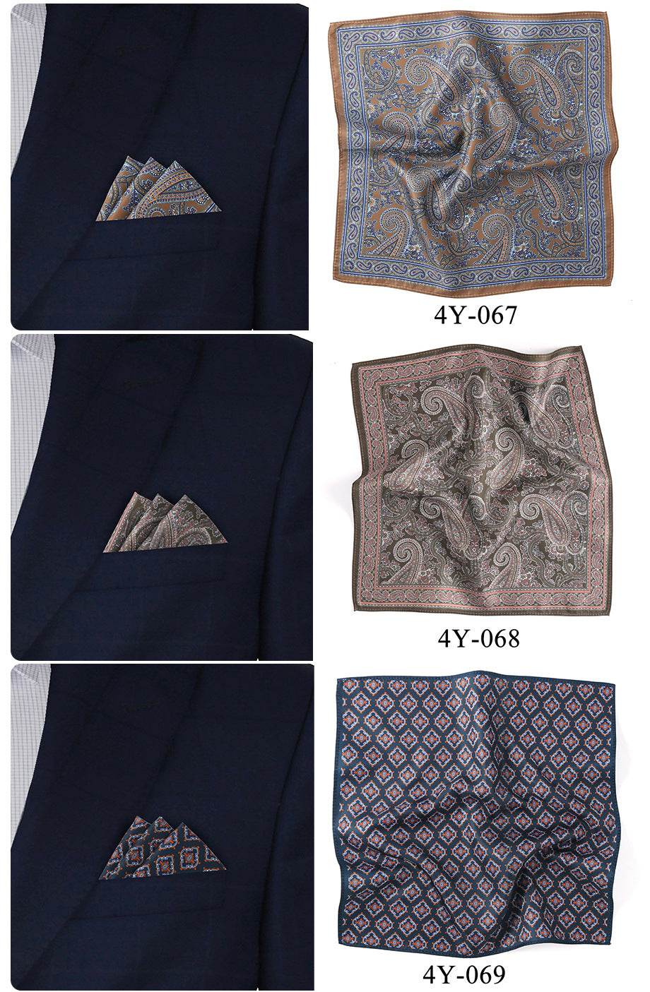 10x10" Pocket Squares for Men Mens Handkerchiefs for Wedding Business Banquet Suit Accessories