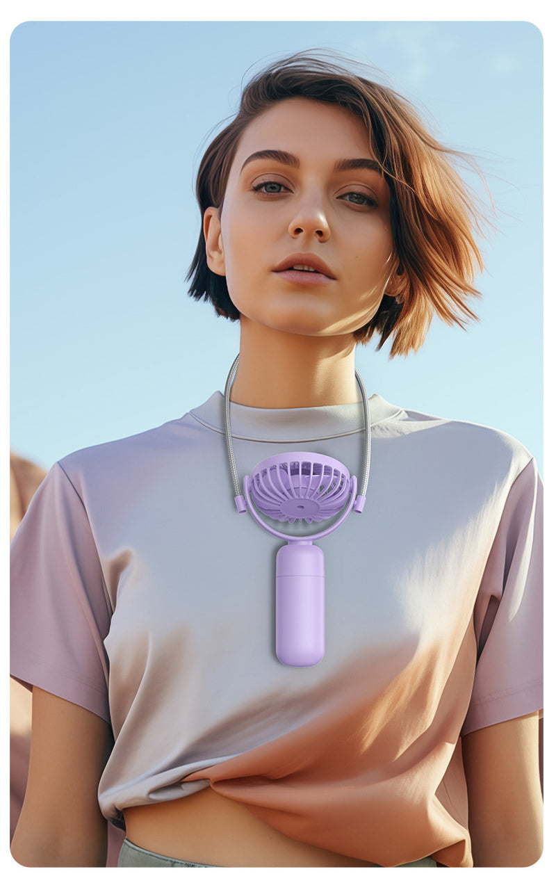 5000 mAh Portable Rotatable Fan Hand Held Small Personal Fan Neck Fan W/ Lanyard