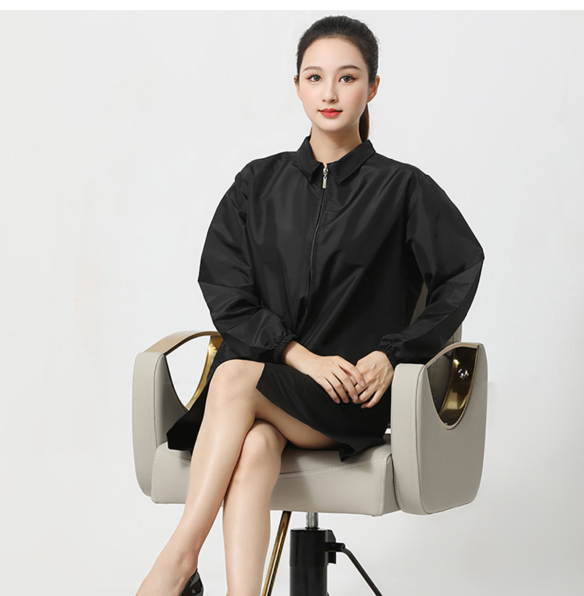 Salon Smock Professional Stylist Jacket Waterproof Haircut Cape Barber Apron-Lapel Style