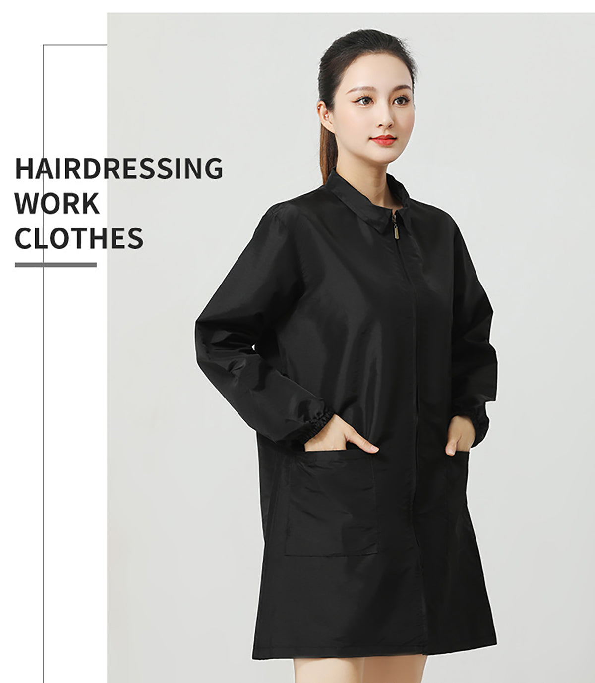 Salon Smock Professional Stylist Jacket Waterproof Haircut Cape Barber Apron-Lapel Style