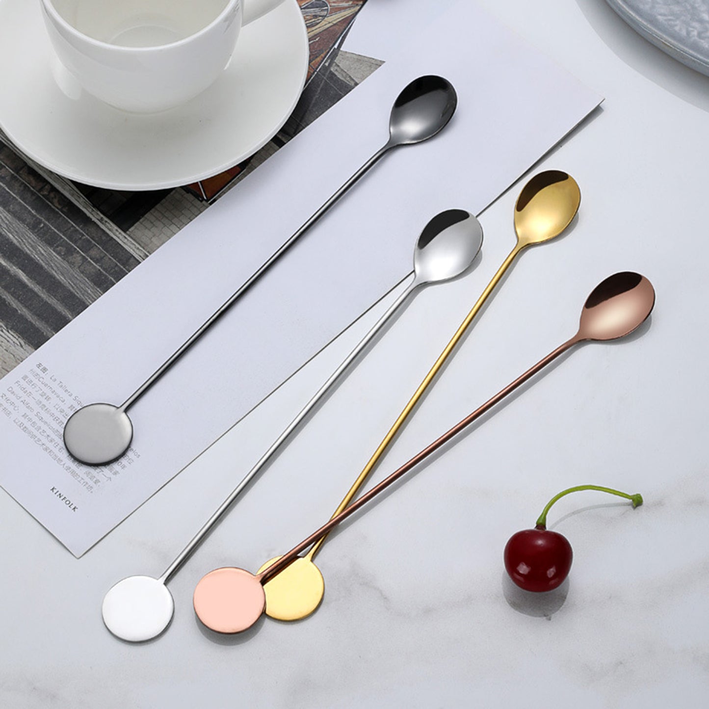 8.27" Long Round Top 304 Stainless Steel Bar Spoon Cocktail Mixing Spoon