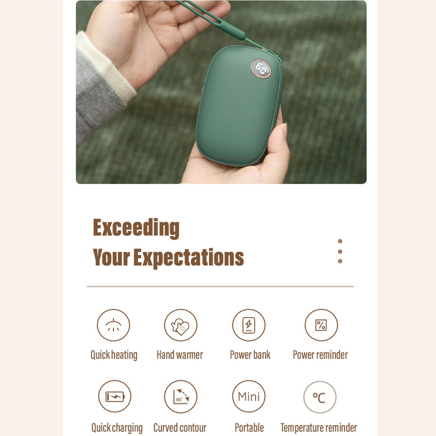 Portable Electric Hand Warmers Power Bank 10,000mAh for Winter