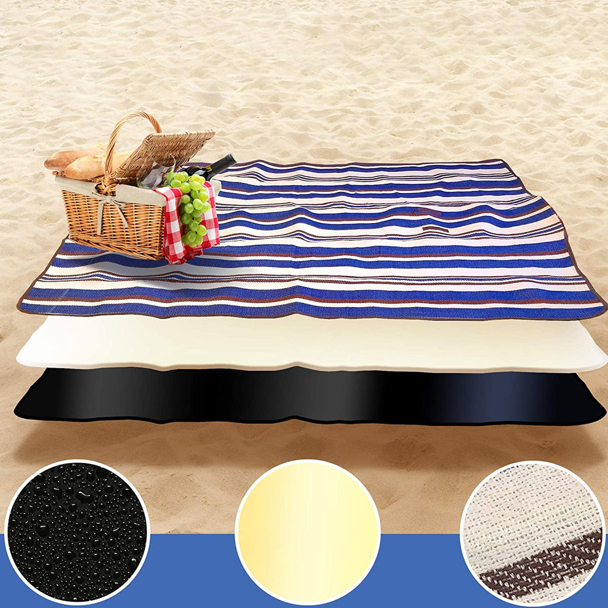 59 X 79" Large Picnic & Outdoor Blanket Dual Layers for Outdoor Water-Resistant Handy Mat