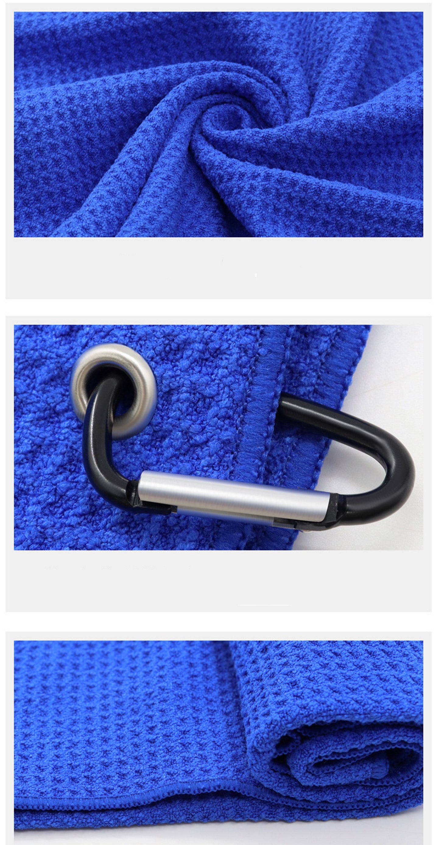 16 x 24" Microfiber Waffle Pattern Two-fold Golf Towel W/Heavy Duty Carabiners Clip