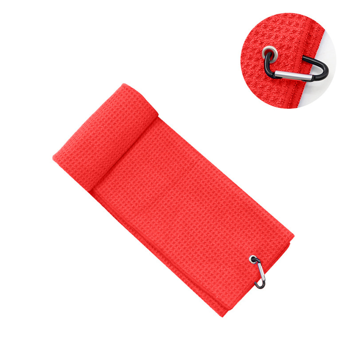 16 x 24" Microfiber Waffle Pattern Two-fold Golf Towel W/Heavy Duty Carabiners Clip