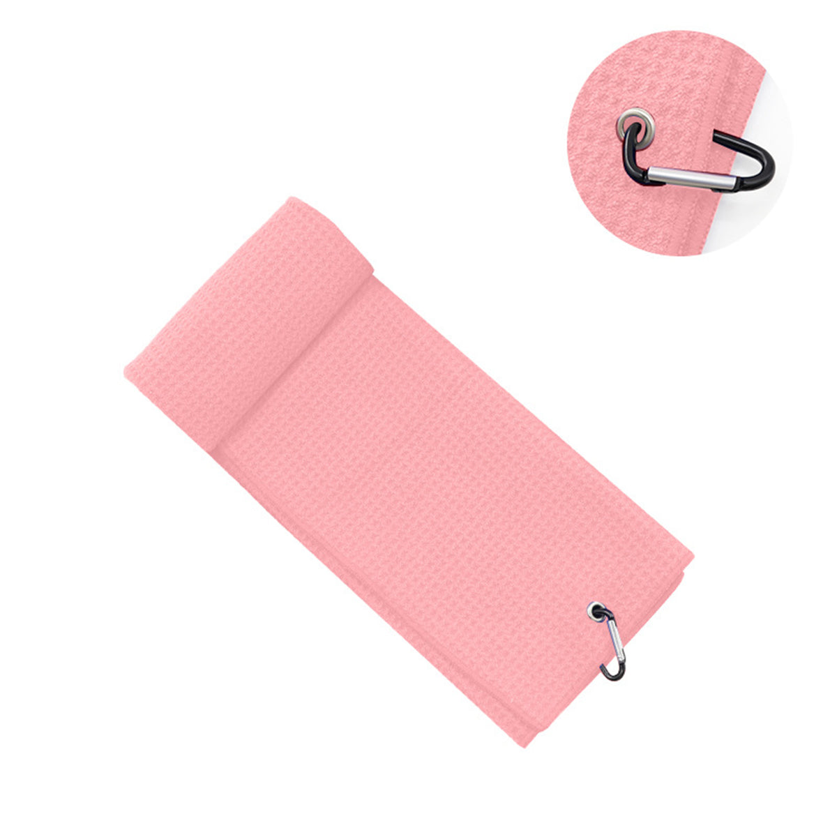 16 x 24" Microfiber Waffle Pattern Two-fold Golf Towel W/Heavy Duty Carabiners Clip
