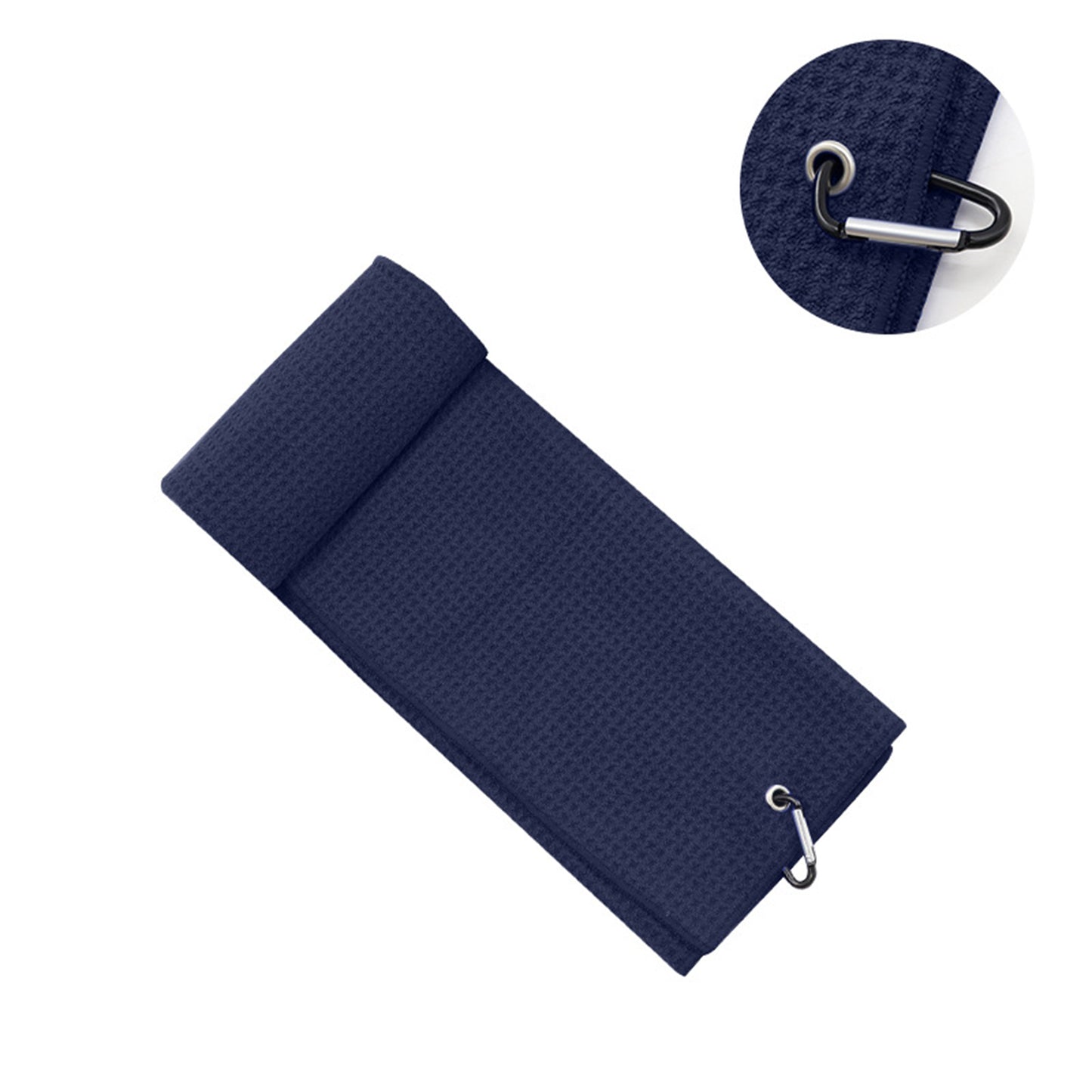 16 x 24" Microfiber Waffle Pattern Two-fold Golf Towel W/Heavy Duty Carabiners Clip