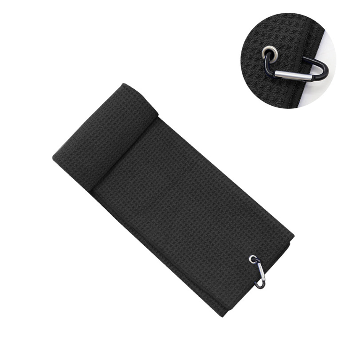 16 x 24" Microfiber Waffle Pattern Two-fold Golf Towel W/Heavy Duty Carabiners Clip