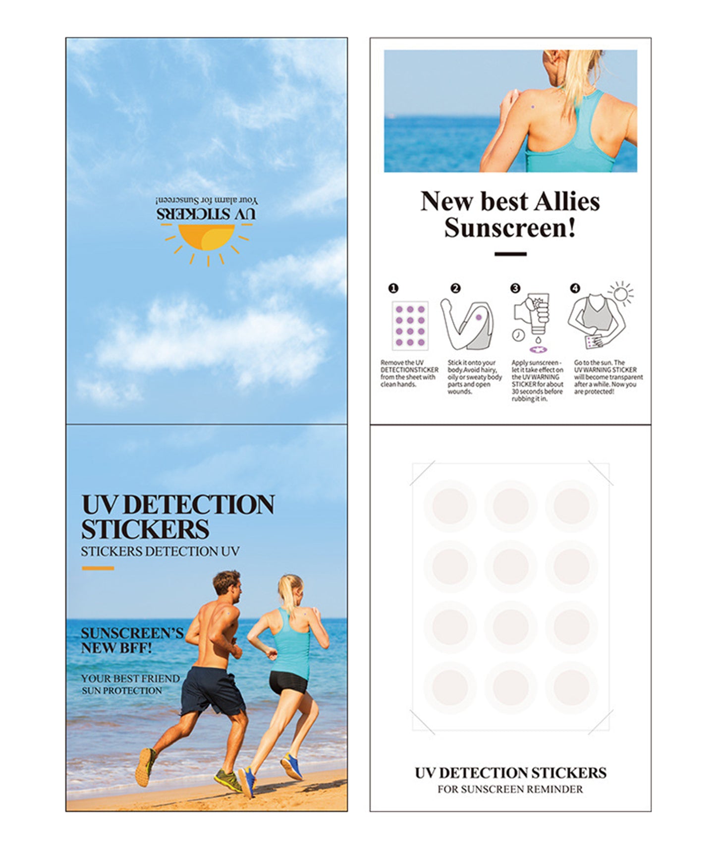 12 Pcs Sunburn Alert Sticker Waterproof Detection Reminder UV Stickers for Sunscreen