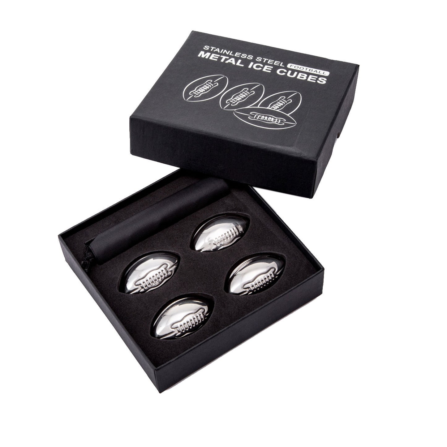 4 pcs Box Packing Football Shape Stainless Steel Metal Ice Cube