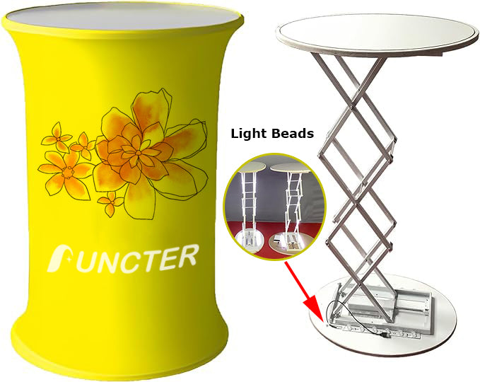 Round Collapsible Portable Trade show Podium Table W/Light Beads
