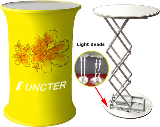 Round Collapsible Portable Trade show Podium Table W/Light Beads