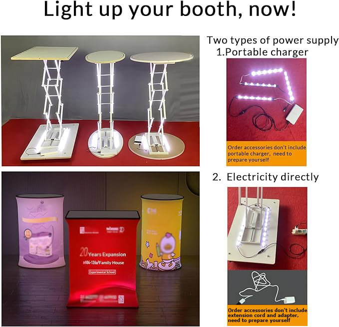 Round Collapsible Portable Trade show Podium Table W/Light Beads
