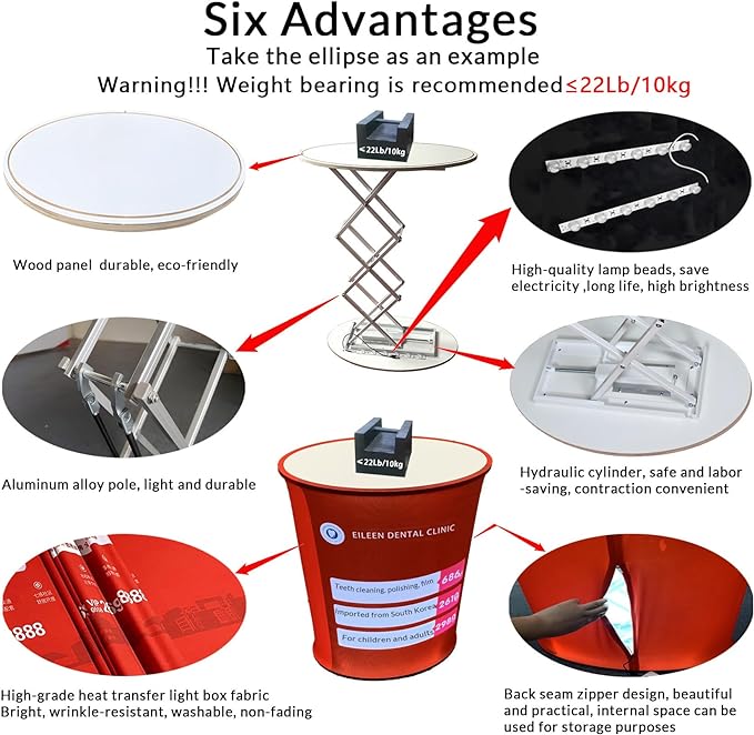 Round Collapsible Portable Trade show Podium Table W/Light Beads