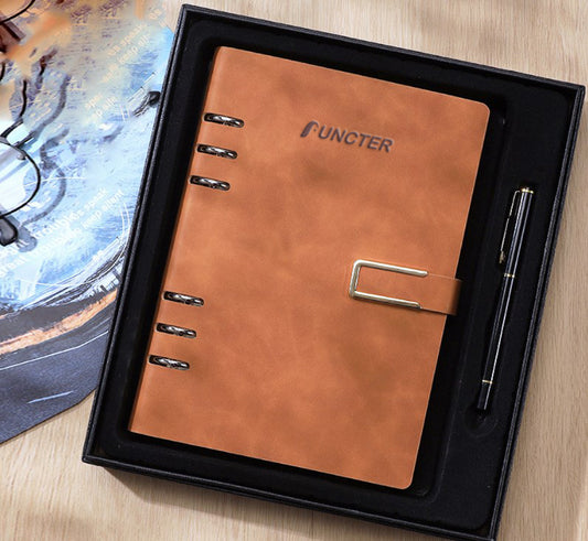 A5 PU Leather Rings Binder Notebook Gift Set Executive Journal Business Gift Box with Pen