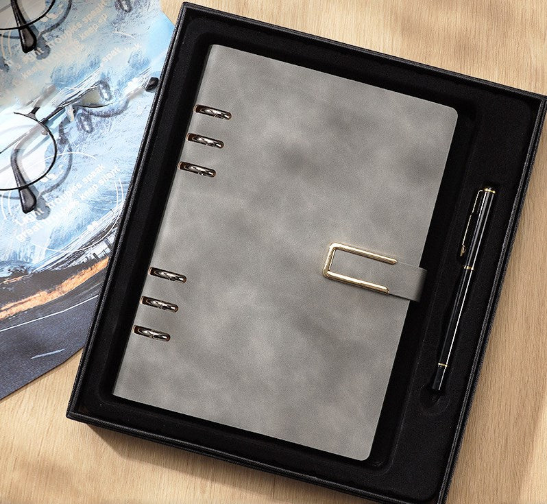 A5 PU Leather Rings Binder Notebook Gift Set Executive Journal Business Gift Box with Pen