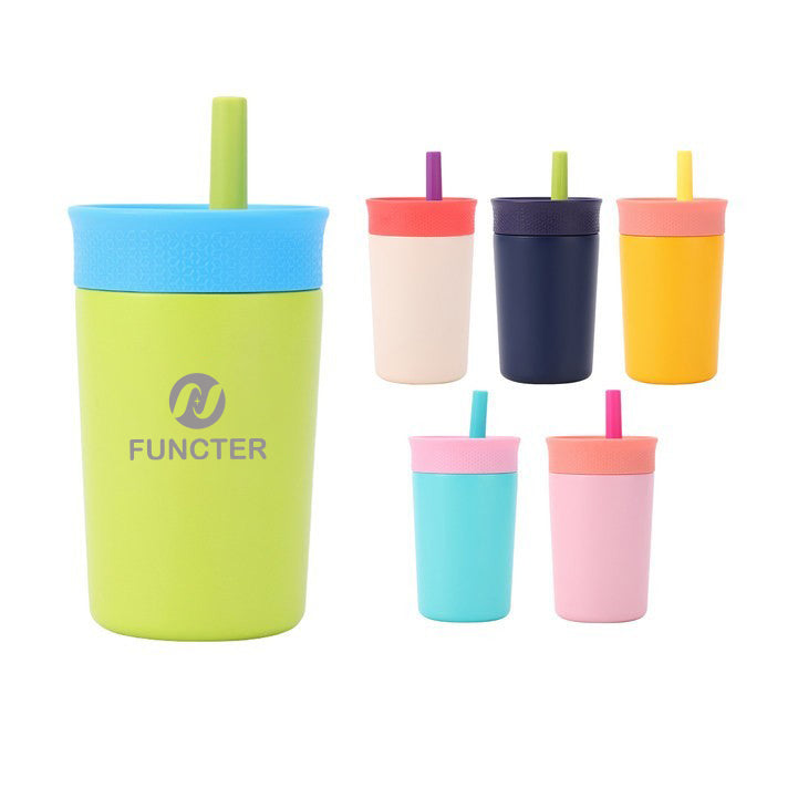 Macaron Car Stainless Steel Coffee Water Bottle W/ Silicone Straw for Kids 12 oz.