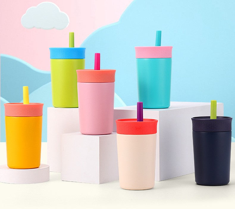 Macaron Car Stainless Steel Coffee Water Bottle W/ Silicone Straw for Kids 12 oz.